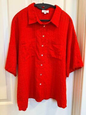 Annie Wear Red Button Front Blouse Size Large
